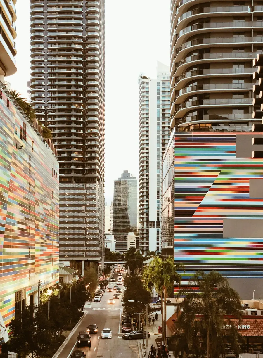 Brickell architecture and palm-lined street