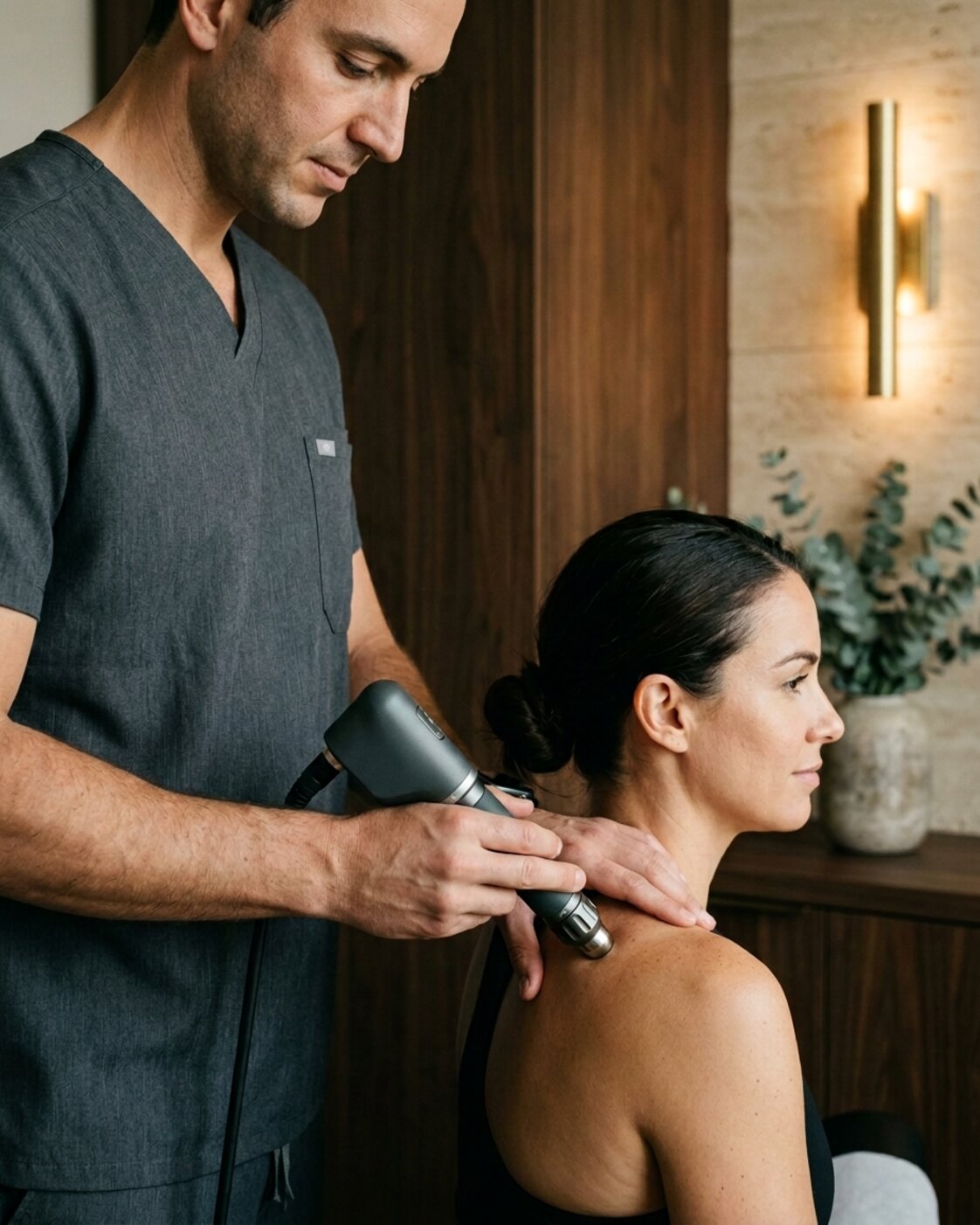 Focused acoustic wave therapy applied to the shoulder